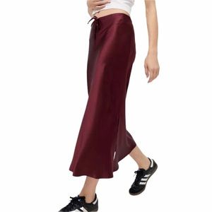 Satin Wine Midi Slip Skirt
